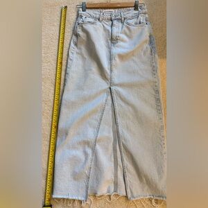 Stradivarius Midi Women's Light Blue Denim Skirt with fringe and front slit